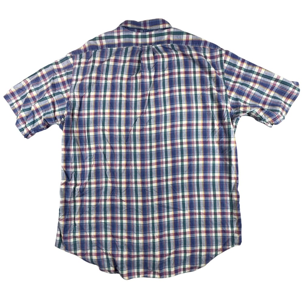 Ralph Lauren Button Down Shirt Mens L Blue Plaid Short Sleeve Hand Woven Cotton - Picture 9 of 9